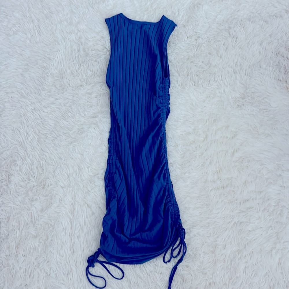 Blue Ruched Sleeveless Dress - Picture 3 of 4
